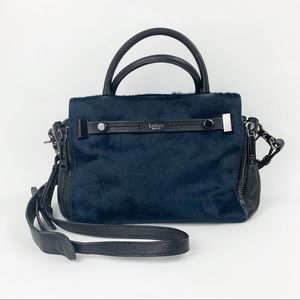 Botkier navy pony hair and black leather satchel
